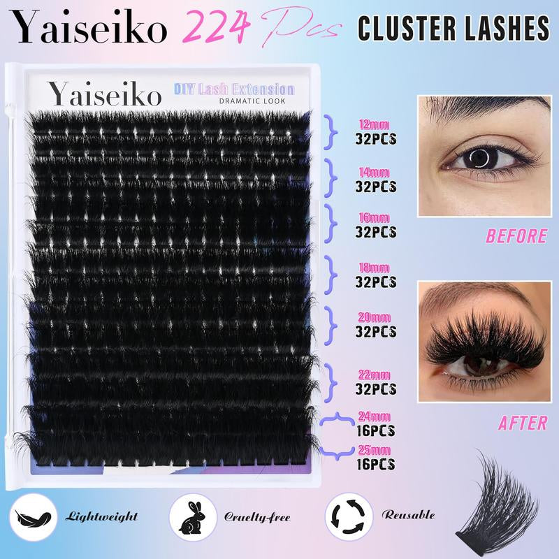 Yaiseiko Lash Clusters 300D Thick Long 12-25Mm Volume Cluster Eyelash Extensions 224Pcs Wispy Individual Lashes D Curl Waterproof Eyelash Clusters Soft False Eyelashes DIY at Home