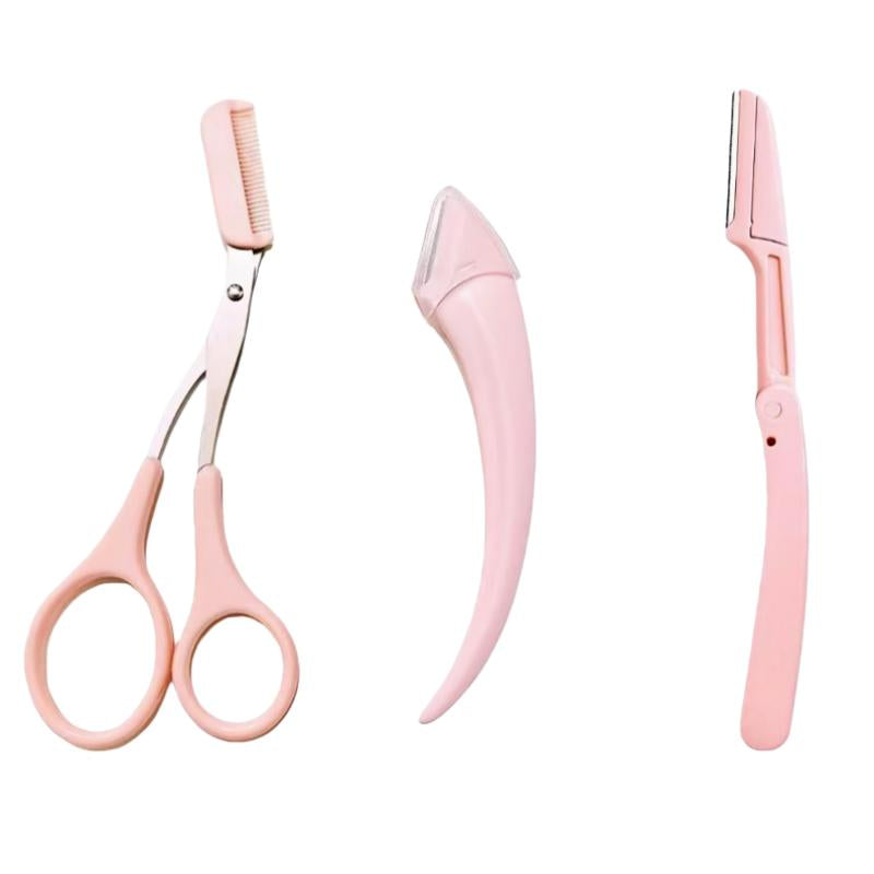 Eyebrow Scissors Set, 3Pcs/Set Eyebrow Trimmer, Eyebrow Shaping Tool, Eyebrow Product for Women & Girls, Portable Eye Makeup Tools for Home & Travel