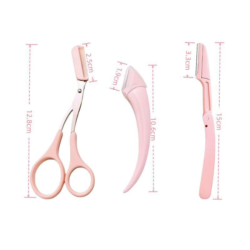 Eyebrow Scissors Set, 3Pcs/Set Eyebrow Trimmer, Eyebrow Shaping Tool, Eyebrow Product for Women & Girls, Portable Eye Makeup Tools for Home & Travel