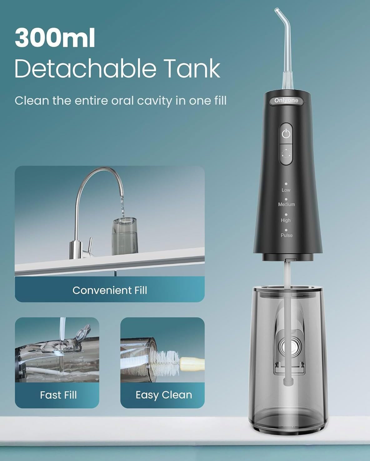 Water Dental Flosser Pick for Teeth 300ML Portable Oral Irrigator Rechargeable Travel Irrigation Cleaner Cordless Electric Flossing Machine for Teeth Cleaning Power Flossers IPX7 Waterproof