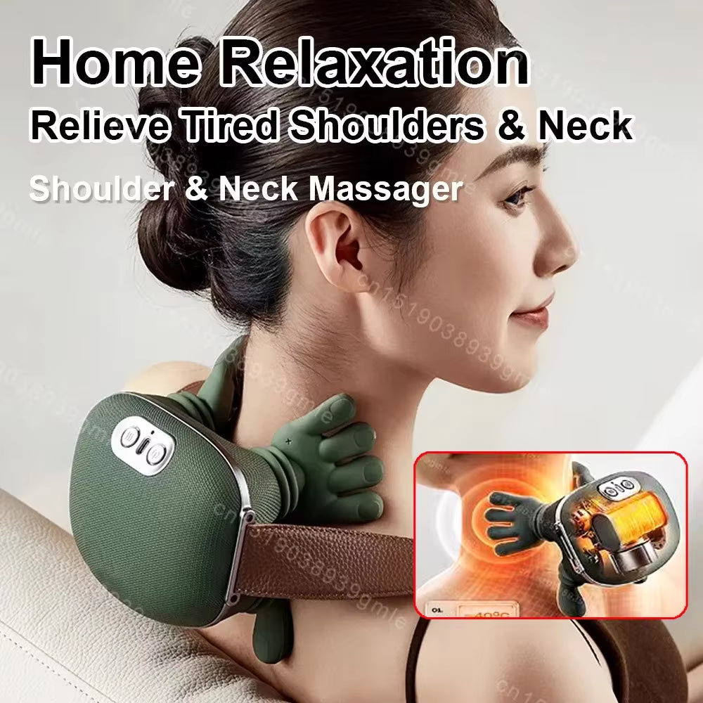 Neck Massager Red Light Hot Compress Cervical Spine Massager Shoulder Neck Shiatsu Kneading Trapezius Massage Relax Pain Relief