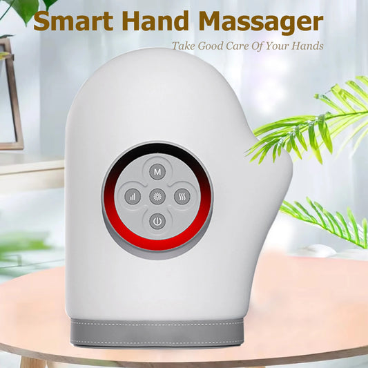 Electric Hand Massager Ｗith Airbag Compression Warm Heating Cordless Glove Massager Application for Palm Finger Relaxation Gift