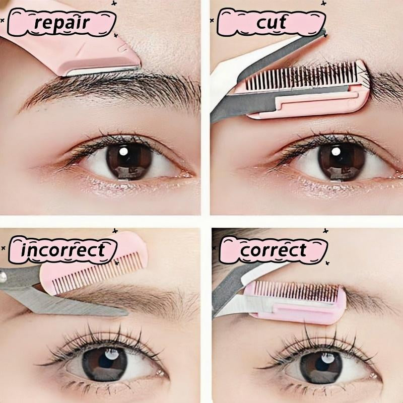 Eyebrow Scissors Set, 3Pcs/Set Eyebrow Trimmer, Eyebrow Shaping Tool, Eyebrow Product for Women & Girls, Portable Eye Makeup Tools for Home & Travel