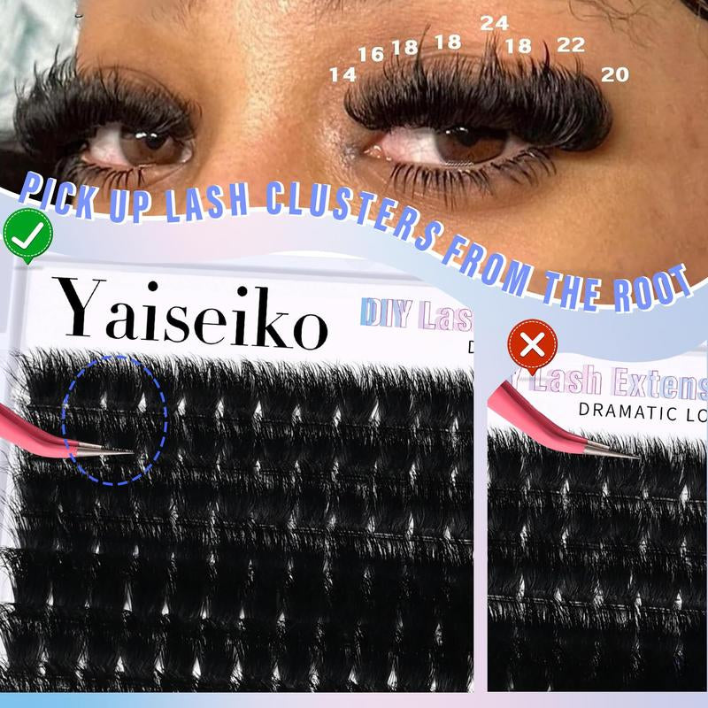 Yaiseiko Lash Clusters 300D Thick Long 12-25Mm Volume Cluster Eyelash Extensions 224Pcs Wispy Individual Lashes D Curl Waterproof Eyelash Clusters Soft False Eyelashes DIY at Home