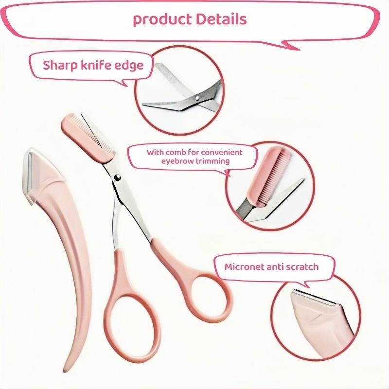 Eyebrow Scissors Set, 3Pcs/Set Eyebrow Trimmer, Eyebrow Shaping Tool, Eyebrow Product for Women & Girls, Portable Eye Makeup Tools for Home & Travel