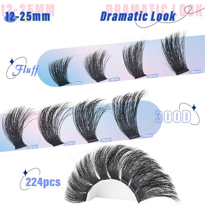Yaiseiko Lash Clusters 300D Thick Long 12-25Mm Volume Cluster Eyelash Extensions 224Pcs Wispy Individual Lashes D Curl Waterproof Eyelash Clusters Soft False Eyelashes DIY at Home